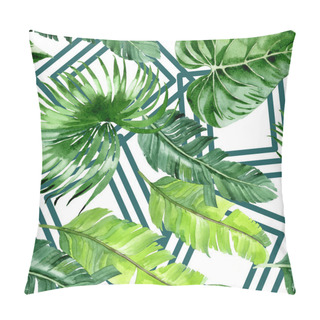 Personality  Exotic Tropical Hawaiian Palm Tree Leaves. Watercolor Background Illustration Set. Seamless Background Pattern.  Pillow Covers