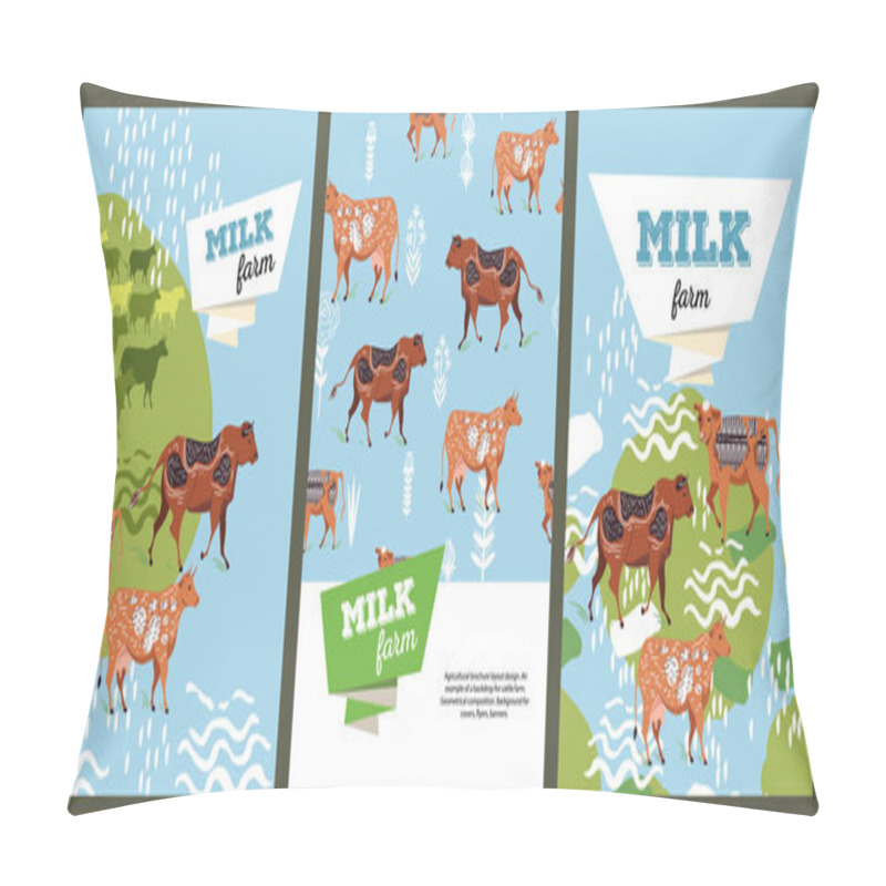 Personality  Agricultural brochure layout design. An example of a backdrop for cattle farm. Geometrical composition. Background for covers, flyers, banners. pillow covers