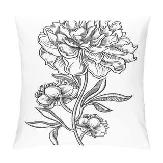 Personality  Blooming Peony Flowers , Detailed Hand Drawn Vector Illustration. Romantic Decorative Flower Drawing.All Objects Drawn In Detailed And Accurate Line Style  Isolated On White Background.Sketchy Flower Pillow Covers