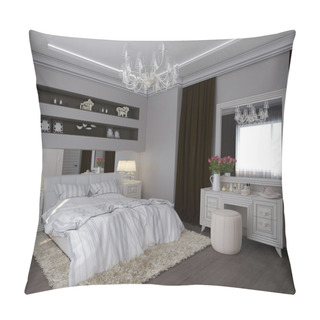Personality  3D Render Of A White Bedroom In Classical Style Pillow Covers