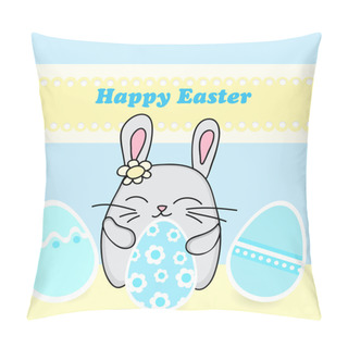 Personality  Happy Easter Card With Easter Bunny - Vector Illustration Pillow Covers