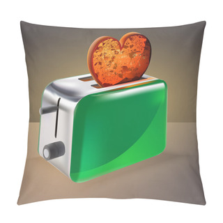 Personality  Toaster With Heart Shaped Toast. Vector Illustration. Pillow Covers