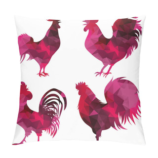 Personality  Rooster, Triangular Geometric Polygonal Roosters, Isolated Illustration Of Cock On White Background Pillow Covers