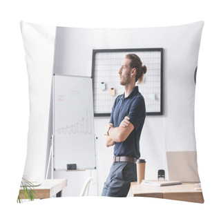 Personality  Confident Businessman With Crossed Arms Looking Away While Leaning On Table In Office Pillow Covers