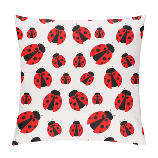 Personality  Seamless Vector Pattern With Insects, Chaotic Background With Bright Close-up Ladybugs Pillow Covers