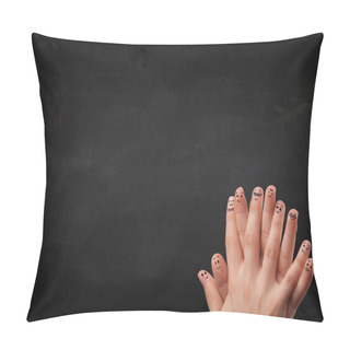 Personality  Happy Smiley Fingers Looking At Empty Black Chalboard Pillow Covers