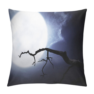Personality  Scary Night Scene With Branch, Full Moon And Dark Clouds For Halloween Background Pillow Covers