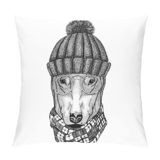 Personality  Hipster Dog Bull Terrier Image For Tattoo, Logo, Emblem, Badge Design Pillow Covers