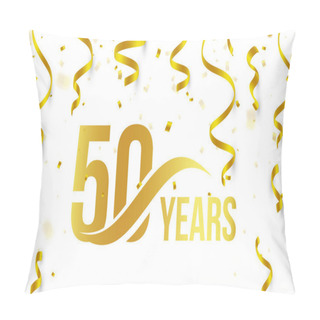 Personality  Isolated Golden Color Number 50 With Word Years Icon On White Background With Falling Gold Confetti And Ribbons, 50th Birthday Anniversary Greeting Logo, Card Element, Vector Illustration Pillow Covers