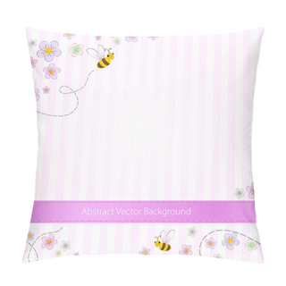Personality  Vector Pink Striped Background With Bees And Flowers Pillow Covers
