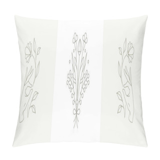 Personality  Feminine Blossom Botanical Decorative Postcard Design Pastel Set Vector Illustration Pillow Covers
