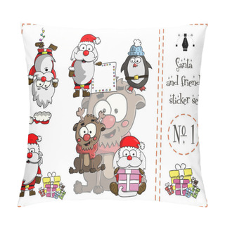 Personality  Sticker Pack, Santa And Friends, Set Number 1 Vector Illustration Pillow Covers