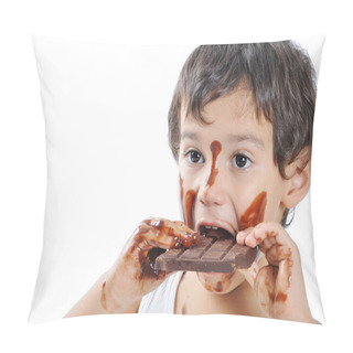 Personality  Little Cute Kid With Chocolate On Face And Hands Pillow Covers