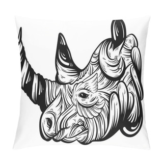 Personality  Vector Hand Drawn  Illustration Of Rhino With Decorative Elements. Pillow Covers
