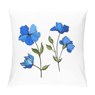 Personality  Vector Flax Floral Botanical Flowers. Blue And Green Engraved Ink Art. Isolated Flax Illustration Element. Pillow Covers