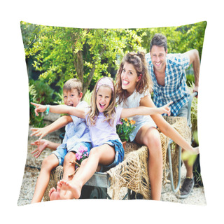 Personality  Family Having Fun With A Barrow In A Greenhouse Pillow Covers