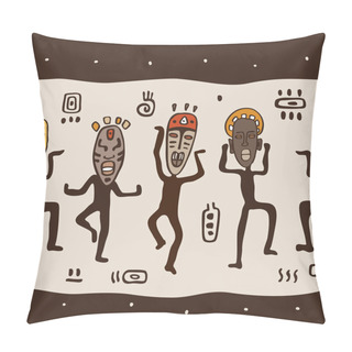 Personality  Dancing Figures Wearing African Masks. Pillow Covers