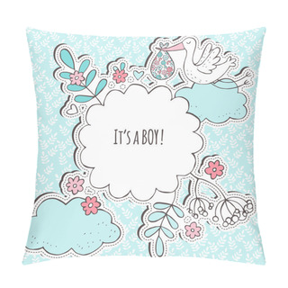 Personality  Baby Shower Greeting Card With Stork And Clouds Pillow Covers