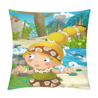 Personality  Cartoon Nature Scene - Jungle - With Funny Manga Girl - Happy Illustration For Children Pillow Covers