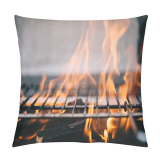 Personality  Burning Firewood With Flame Through Bbq Grill Grates Pillow Covers