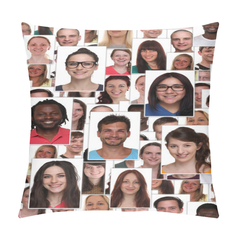 Personality  Background Collage Group Portrait Of Multiracial Young Smiling P Pillow Covers