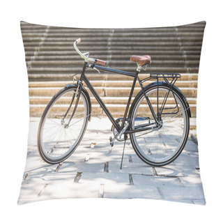 Personality  Close Up View Of Black Retro Bicycle Parked On Street Pillow Covers