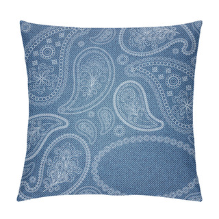 Personality  Denim Background With Ornate Paisley Pattern Pillow Covers