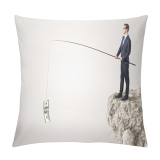 Personality  Businessman Fishing Dollar From A Rock Pillow Covers
