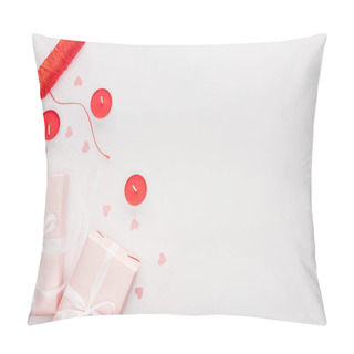 Personality  Top View Of Gift Boxes And Valentines Decorations Isolated On White Pillow Covers