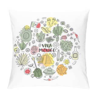 Personality  Doodles Circle Set Of Mexico. Vector Pillow Covers