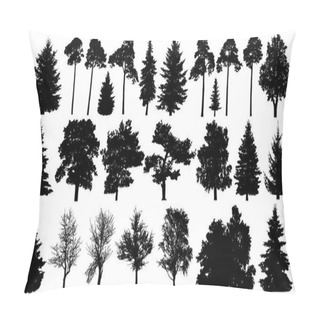 Personality  Trees Set Silhouette. Coniferous Forest. Isolated Tree On White Background. Pillow Covers