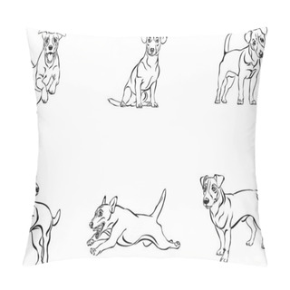 Personality  Jack Russell Terrier, Dog, Vector, Different Positions, Illustration, Black And White, Silhouette  Pillow Covers