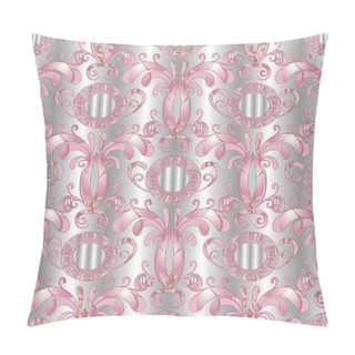 Personality  Silver Floral Meander Seamless Pattern. Vector 3d  Background  Pillow Covers