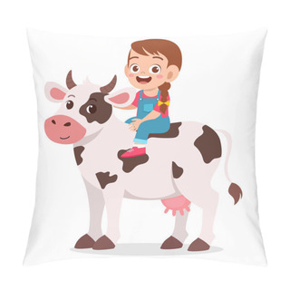 Personality  Happy Cute Kid Girl Riding Cute Cow Pillow Covers