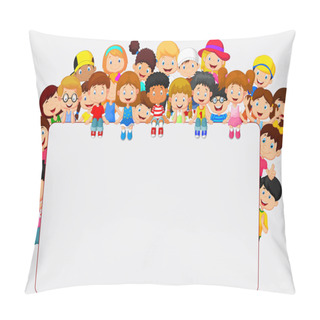 Personality  Crowd Children Cartoon With Blank Sign Pillow Covers