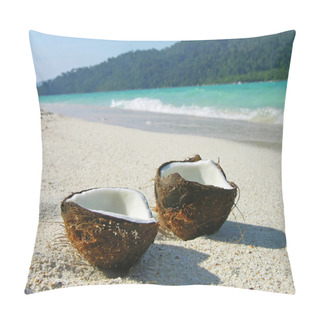 Personality  Opened Coconut On The Beach Pillow Covers