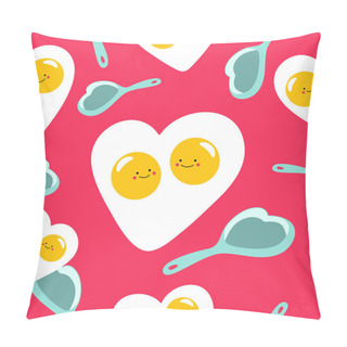 Personality  Valentine's Day Eggs Hearts Seamless Pattern. Fried Eggs And Pans Background In Flat Cartoon Style. Vector Illustration. Pillow Covers