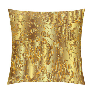Personality  Gold Damask Paisley Vintage Floral Motif Ethnic Seamless Background.  Pillow Covers
