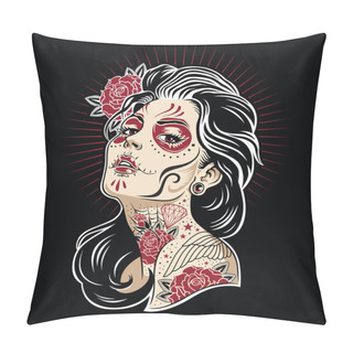 Personality Day Of The Dead Girl Vector Illustration Pillow Covers
