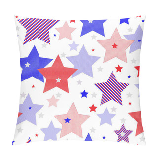 Personality  Seamless Pattern Of Striped Red And Blue Five-pointed Stars On A Transparent Background, Vector Eps 8 Pillow Covers