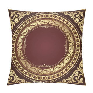Personality  Marsala Frame With Golden Filigree, Vector Illustration Pillow Covers