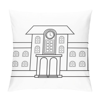 Personality  Old-school City School Building In Contour, Isolated Object On White Background, Vector Illustration, Pillow Covers