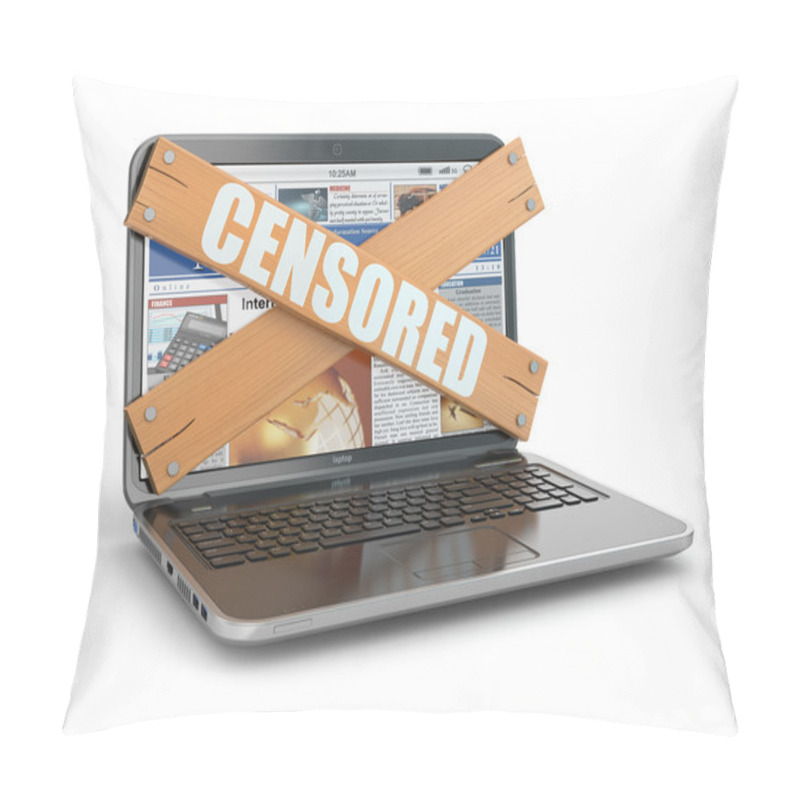 Personality  Concept Of Censure. Boarded Up Laptop, Pillow Covers