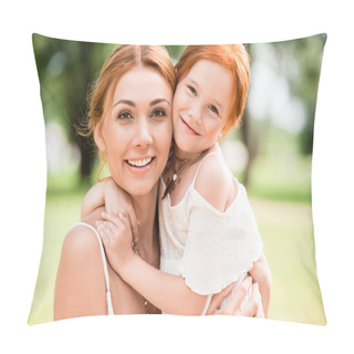 Personality  Mother And Daughter Hugging At Park Pillow Covers