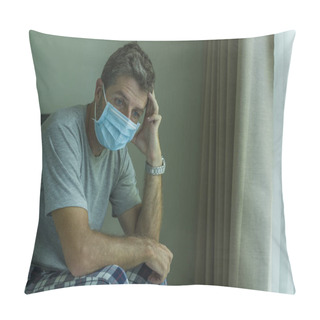 Personality  Virus Outbreak - Dramatic Portrait Of Sick Man Wearing Medical Facial Mask Sitting On Bed Scared And Worried Infected By Coronavirus Suffering Lockdown Alone At Home Put In Quarantine  Pillow Covers