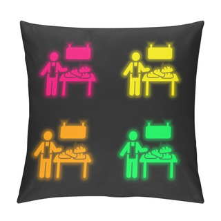 Personality  Bakery Vendor Four Color Glowing Neon Vector Icon Pillow Covers
