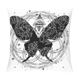 Personality  Mystical Illustration With Silhouette Butterfly And A Third Eye. Can Be Used For Topics In Alchemy, Esotericism, Mysticism, Occultism, Meditation. Pillow Covers