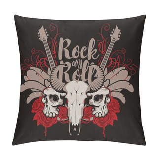 Personality  Rock And Roll Banner With Guitar, Skulls And Roses Pillow Covers