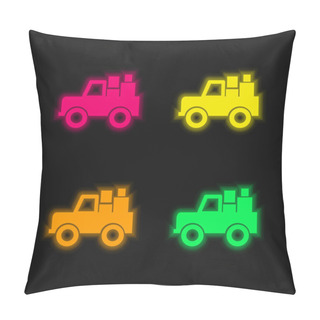 Personality  All Terrain Vehicle With Cargo Four Color Glowing Neon Vector Icon Pillow Covers