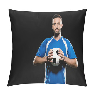 Personality  Football Player Holding Ball In Hands Isolated On Black Pillow Covers